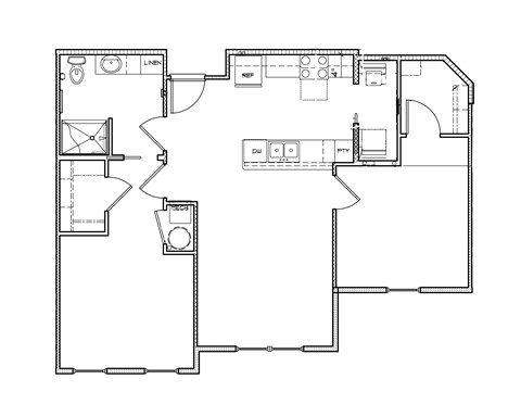 Floor plan for 2 beds, 1 bath, 880 sqft